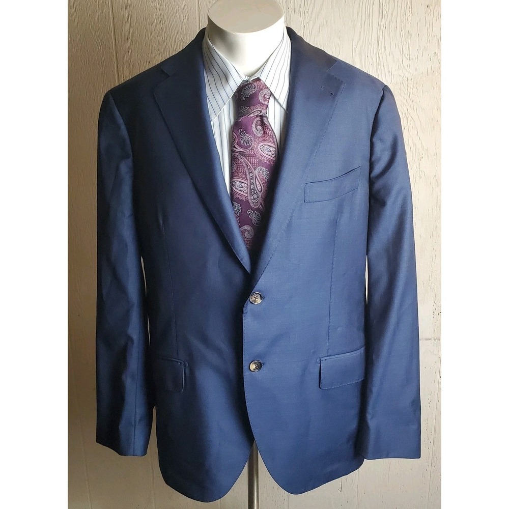 Proper Cloth Blazer Men 44 Royal Blue Sharkskin VBC  Wool Surgeon Cuff Jacket